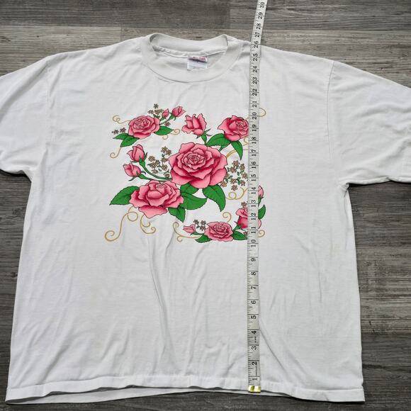 Vintage 90's Pink Rose Flower Nature Art Short Sleeve Tee Shirt T-Shirt - Picture 7 of 10